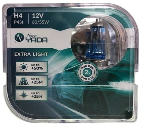Лампа Nord-Yada H4 12V 60/55W EXTRA LIGHT +50 % Plastic case - 2 шт 907364