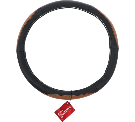 Оплетка TORSO натуральная кожа, размер 38 см, перфорированная вставка, черно-коричневый 1822686 1