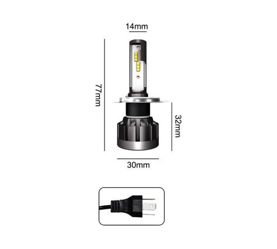 Лампа головного света TORINO AUTO со светодиодами 2 шт. CREE 60W6000LM 9-32V без вентилятора H4Х1