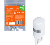 Лампa автомобильная светодиодная Airline T10 (W5W), 12/24В, 1LED, Белая, рассеиватель, PLUS (10 шт.) AEAR316