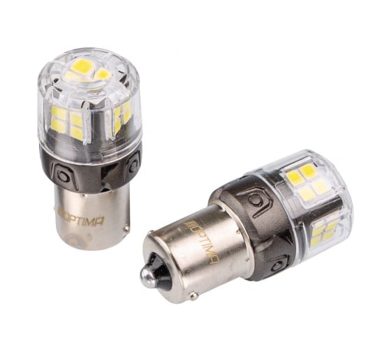 Светодиодная лампа Optima Light P21/5W Optima Premium LED ОНИКС, WHITE, 5500K, 650Lm, 12V, (BAY15D), комплект 2 шт O-P21/5W 1