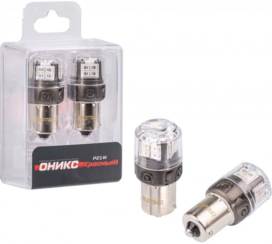 Светодиодная лампа Optima Light P21W Optima Premium LED ОНИКС, RED, 200Lm, 12V, (BA15S), комплект 2 шт O-P21W-R
