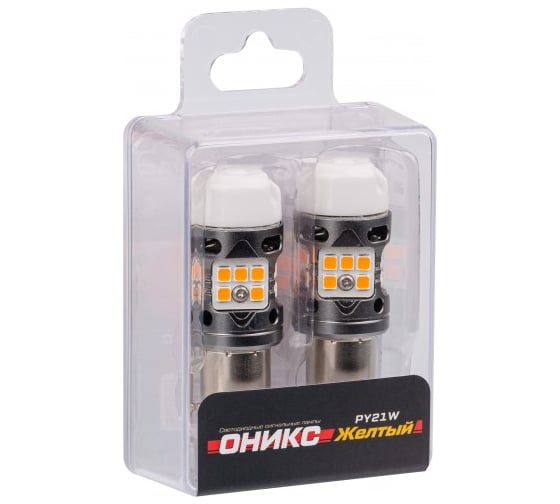 Светодиодная лампа Optima Light PY21W Optima Premium LED ОНИКС, YELLOW, 1000Lm, CAN, 12V, (1156, BAU15), комплект 2 шт O-PY21W-CAN-Y