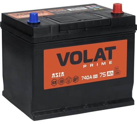 Аккумуляторная батарея VOLAT Prime Asia 75Ah R+ (нижний борт) VPA750