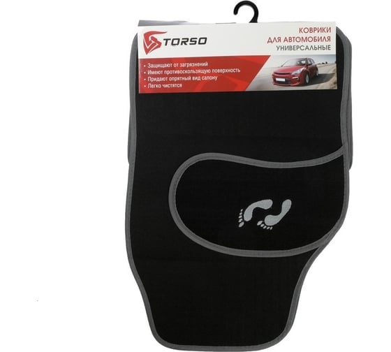 Автомобильные коврики TORSO ворс, 62х42 см, 43х30 см, серый, 4 шт. 2502713 1