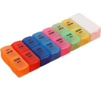 Таблетница-органайзер Onlitop 7 контейнеров по 2 секции 20х7,5х2,5 см Неделька утро/вечер с таблеторезом англ буквы цв накл ОТ 1528843