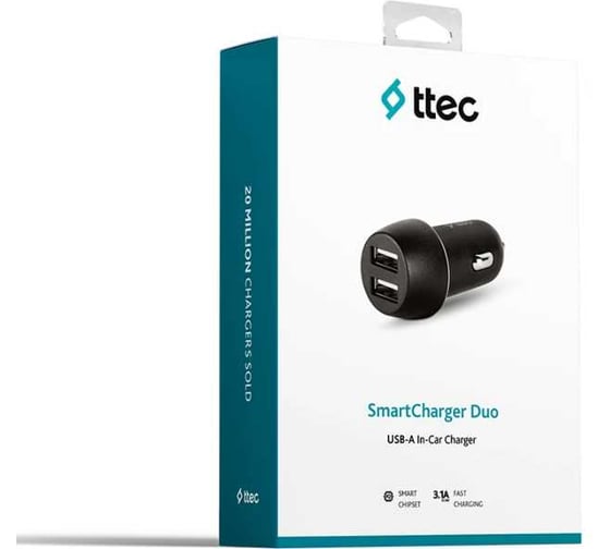 Автомобильное зарядное устройство TTEC SmartCharger Duo3.1A In-Car Charger Duo USB, черный 2CKS21S