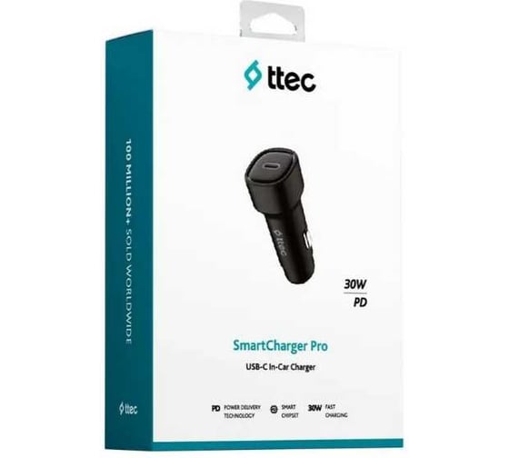 Автомобильное зарядное устройство TTEC USB-C SmartCharger PD 30W Car Fast Charger черный 2CKP01S