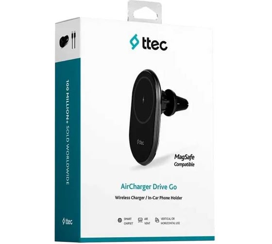 Автомобильный держатель для телефона TTEC AirCharger Drive Go MagSafcompt In Car Holder+Charger черный 2KS33S