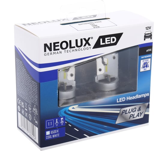 Автолампа NEOLUX H4 P43t-38 LED COOL WHITE 6500K бокс, 2 шт, 12V N472DWBS-2SCB