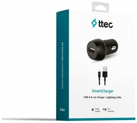 Автомобильное зарядное устройство TTEC SmartCharger 2.1A In-Car Charger с кабелем Lightning. Цвет: черный 2CKS20LS
