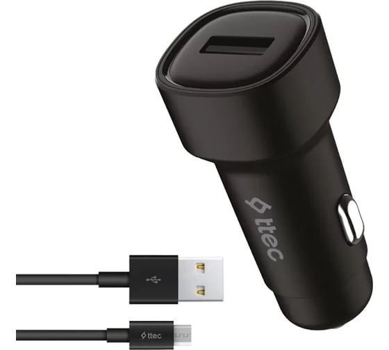 Автомобильное зарядное устройство TTEC SmartCharger 2.4A Car Charger с кабелем Micro USB. Цвет: черный 2CKS30MS
