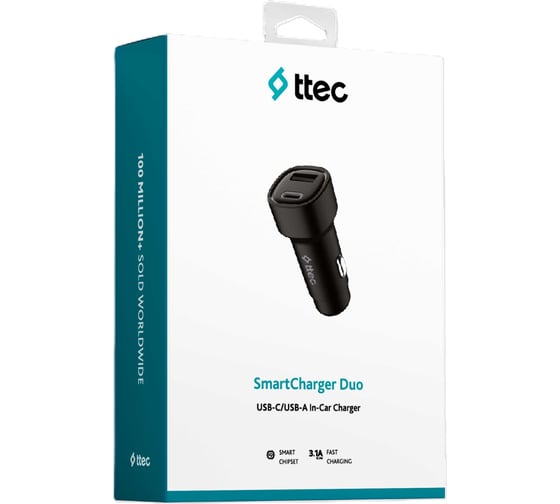 Автомобильное зарядное устройство TTEC SmartCharger Duo 3.1A Car Charger USB-C+USB-A, черный 2CKS35S