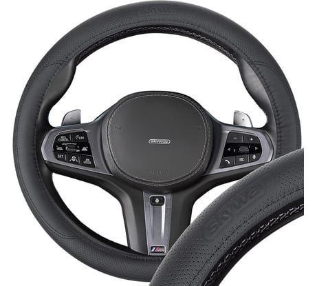 Оплетка натуральная кожа SKYWAY M (37-39 см) Design Real-9, черная S01108019