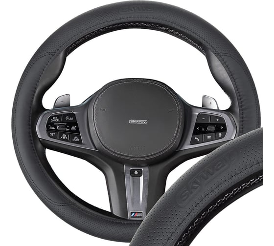 Оплетка натуральная кожа SKYWAY M (37-39 см) Design Real-9, черная S01108019 1