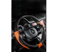 Оплетка AVTOLIDER1 на рулевое колесо М (37-39 см) черно-оранжевый, экокожа OPL0109