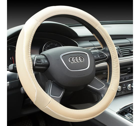 Оплетка AVTOLIDER1 на рулевое колесо М (37-39см), бежевая, экокожа OPL0126 1