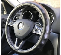 Оплетка AVTOLIDER1 на рулевое колесо М (37-39см), черная волна, экокожа OPL1111