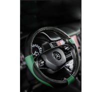 Оплетка AVTOLIDER1 на рулевое колесо М (37-39см), черно-зеленый, экокожа OPL0134