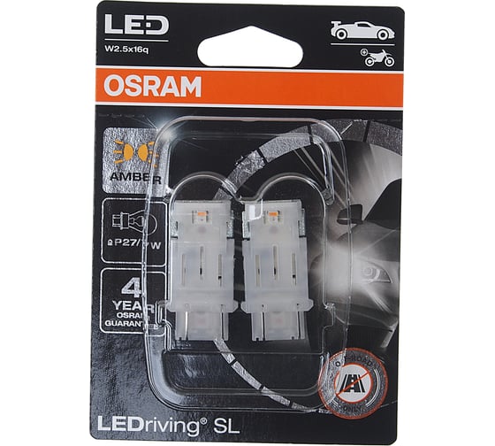 Автолампа OSRAM P27/7W, W2.5x16q, LED, 2 шт., YELLOW, 12 В 3157DYP-02B 1