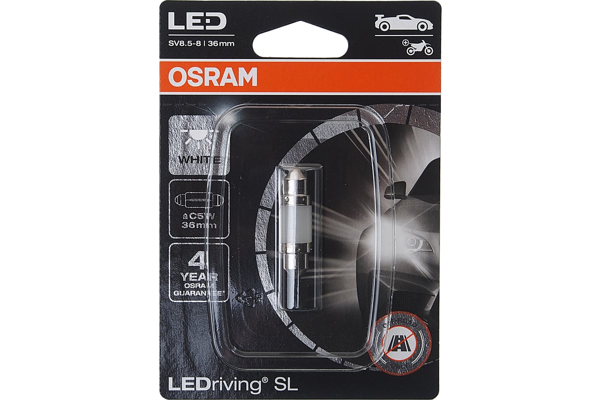 Автолампа OSRAM C5W, SV8.5/8, LED, 36 мм, 1 шт., 12 В 6418DWP-01B -  выгодная цена, отзывы, характеристики, фото - купить в Москве и РФ