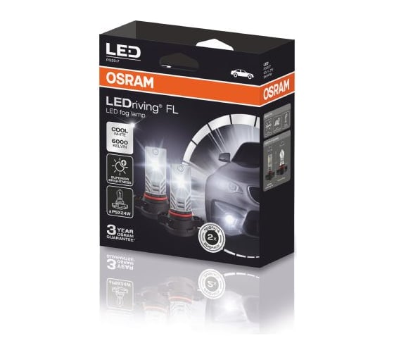 Автолампа OSRAM PSX24W, PG20-7, LED PREMIUM, COOL WHITE, 6000 K, 2 шт., 12 В 2604CW