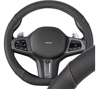 Оплетка SKYWAY D-тип экокожа M (37-39 см) Design Drift-7, черная, красная строчка S01102538