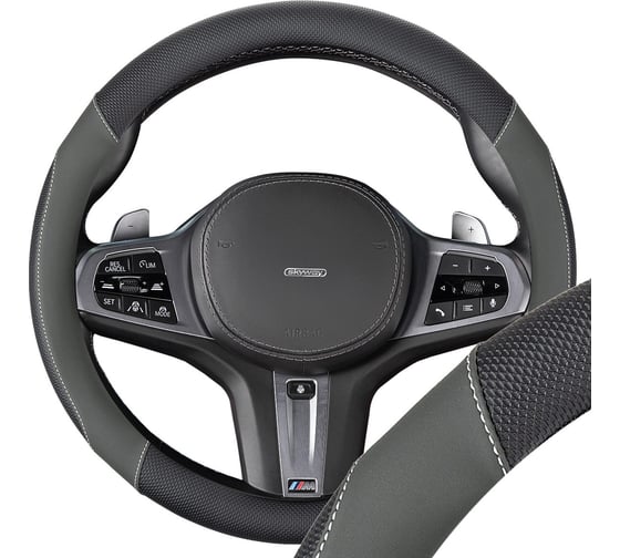 Оплетка SKYWAY экокожа M (37-39 см) Design Combo-15 черная/серая, серая строчка S01102539 1