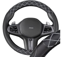 Оплетка SKYWAY экокожа M (37-39 см) Design Hit-3 черная, серая строчка S01102527