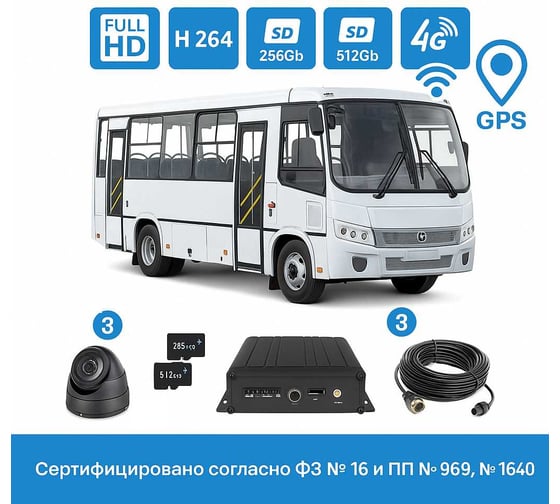 Система видеонаблюдения INTEGO ОНЛАЙН Bus для автобуса (типа ПАЗ, 2 двери).2 камеры - установка камер на водителя и две камеры в салон (на каждую дверь). Сертификат под ПП 969 Intego Bus Online