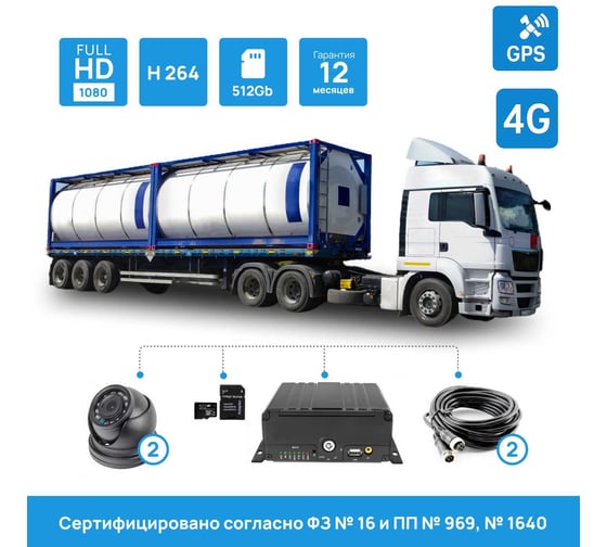 Система видеонаблюдения INTEGO ОНЛАЙН Safety для грузового транспорта предназначенного для перевозки ОПАСНЫХ грузов. 2 камеры - установка камер на водителя, на кузов. Сертификат под ПП 969 Intego Safety Online