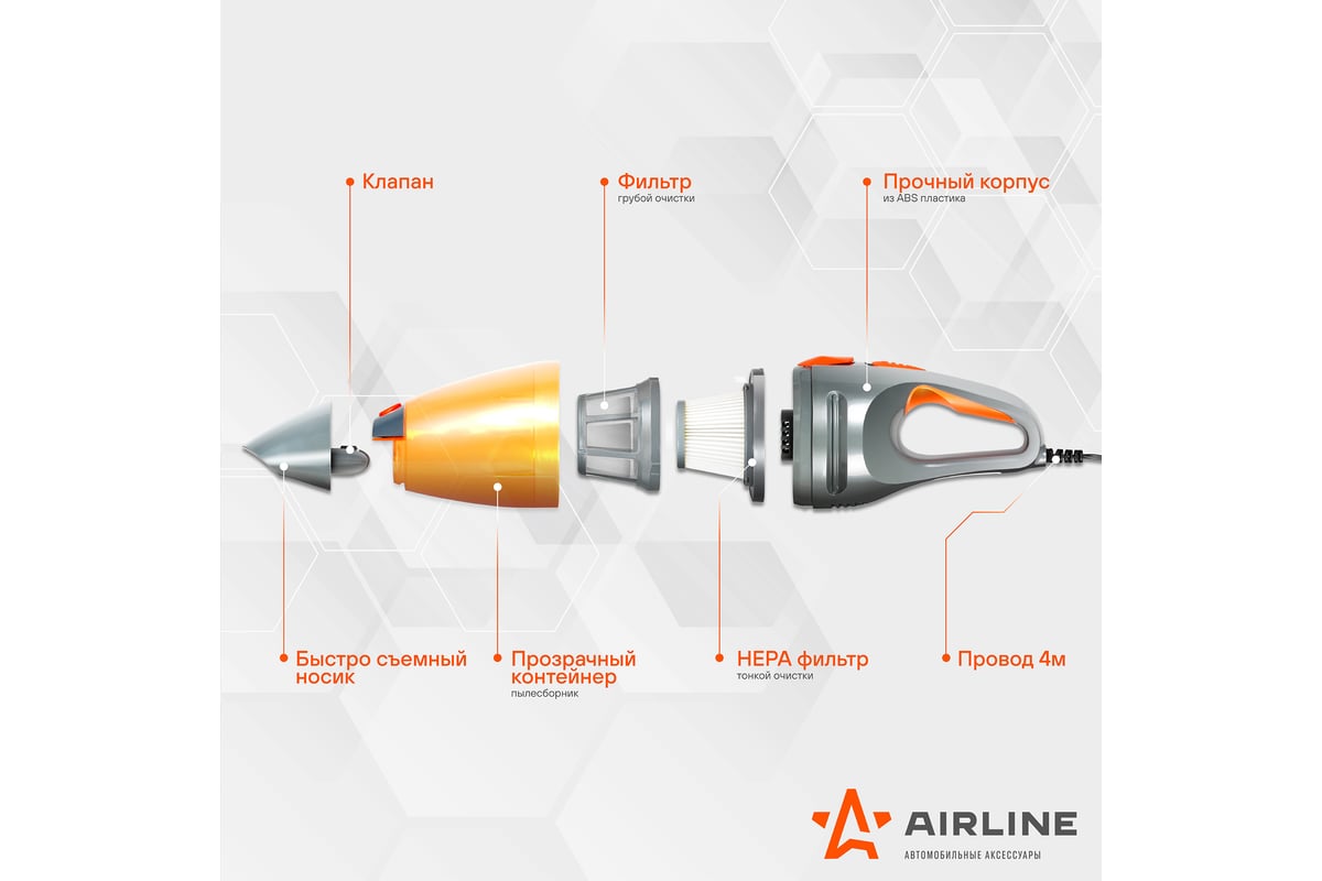 Автомобильный пылесос Airline CYCLONE TURBO в сумке 150 Вт, 0.5 л, 6 ...