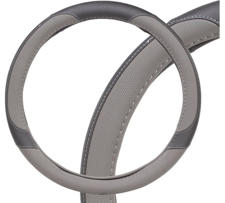 Оплетка на руль Airline искусственная кожа с перфорацией, серая/черная, 38 см/M AWC-SL-02M
