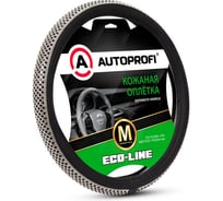 Оплётка руля AUTOPROFI Eco-Line, премиальная экокожа, центральная вставка с кристаллами в стиле Swarovski, черный, М, KR-2506 BK/BK (M)