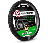 Оплётка руля со скосом AUTOPROFI серия Eco-Line, премиальная экокожа, полностью плетёная, чёрн./т.серый, разм. М EL-800D BK/D.GY (M)