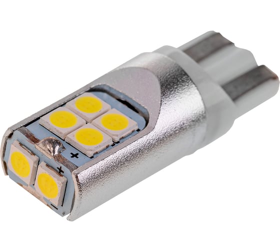 Автолампа диод SKYWAY T10 (W5W) 12/24V 10 SMD 1-конт биполярная Белая CAN BUS комп.2 шт габарит/стоп/салон/номер S08202092/K