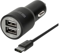 Автомобильное ЗУ InterStep RT:2USB+TypeC USB 2А+2А +Quick Charge 5/9/12V черное 49407