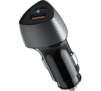Автомобильное зарядное устройство с двумя портами REXANT (USB-A QC 3.0 + USB-C PD) со световой индикацией, 51Вт, черное 16-0246