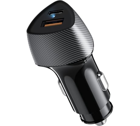 Автомобильное зарядное устройство с двумя портами REXANT (USB-A QC 3.0 + USB-C PD) со световой индикацией, 51Вт, черное 16-0246