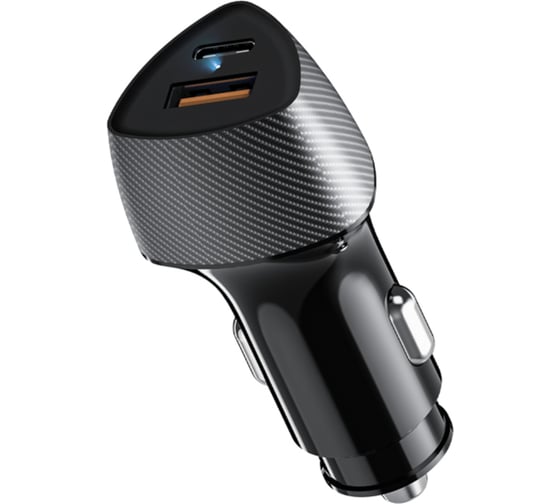 Автомобильное зарядное устройство c двумя портами REXANT (USB-A QC 3.0 + USB-C PD) cо световой индикацией, 20Вт, черное 16-0241