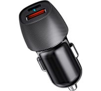Автомобильное зарядное устройство с двумя портами REXANT (USB-A QC 3.0 + USB-C PD) со световой индикацией, 38Вт, черное 16-0242