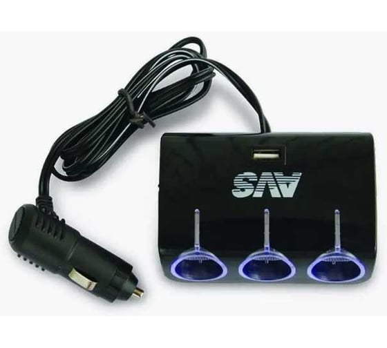 Разветвитель прикуривателя AVS 12/24 (на 3 выхода+USB) CS317U A78115S 1