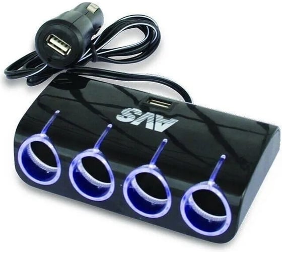 Разветвитель прикуривателя AVS 12/24 (на 4 выхода+2USB) CS410U A78116S 1