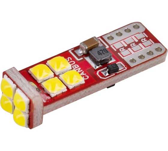 Автолампа диод SKYWAY T10 (W5W) 12/24V 12 SMD без цоколя 1-конт биполярная Белая CAN BUS комп.2 шт габарит/стоп/салон/номер S08202078/K