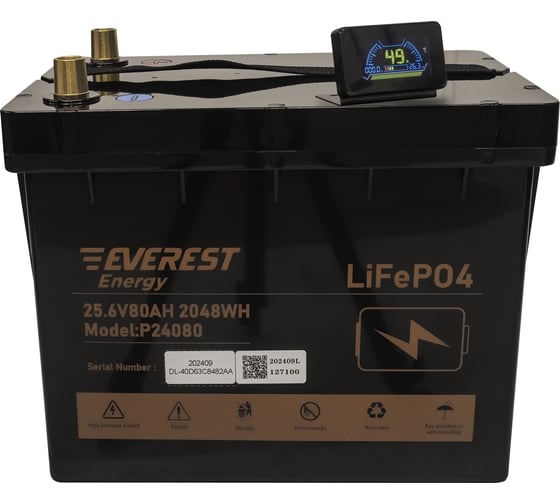 Аккумулятор EVEREST LiFePO4 24V80Ah + LCD + Bluetooth Energy P24080