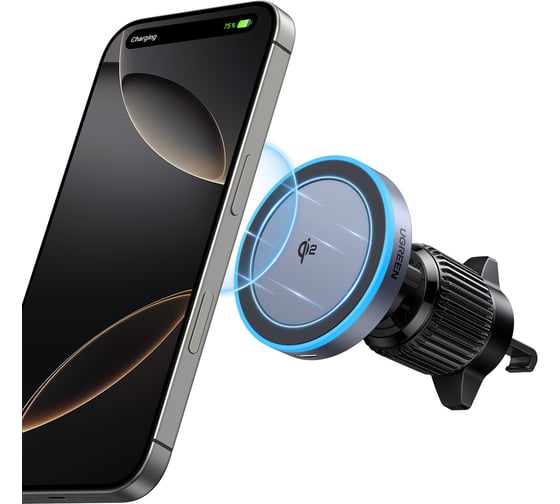 Автомобильное беспроводное зарядное устройство Ugreen W708 35970 15W Magnetic Car Wireless Charger Qi2 For Air Vent Mount. Цвет: черный Ugreen 35970_