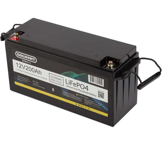 Литиевый тяговый аккумулятор Gelbert LiFePO4 (12V/200Ah/200А/2,400Wh) Bluetooth 025327