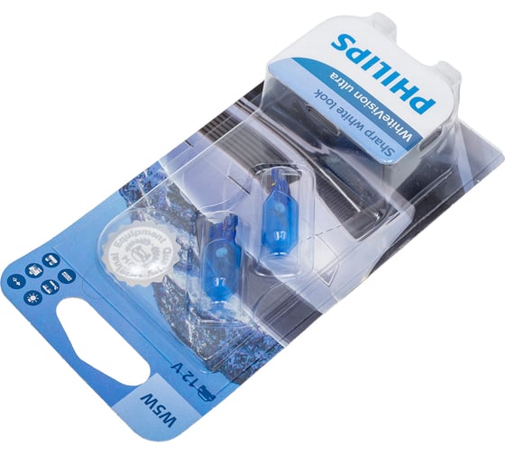 Автолампа PHILIPS W5W, W2.1х9.5d, WhiteVision ultra 4200 K, 2 шт., 12 В 12961WVUB2
