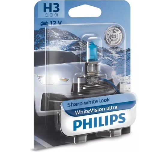 Автолампа PHILIPS H3, 55 Вт, PK22s, WhiteVision ultra 3900 K, 12 В 12336WVUB1 1