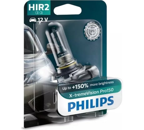 Автолампа PHILIPS HIR2, 55 Вт, PX22d+150%, X-tremeVision Pro150, 12 В 9012XVPB1